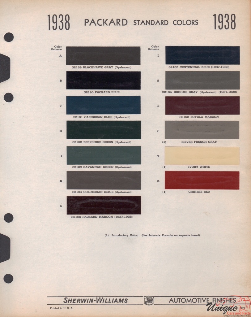 1938 Packard Paint Charts Williams 1
